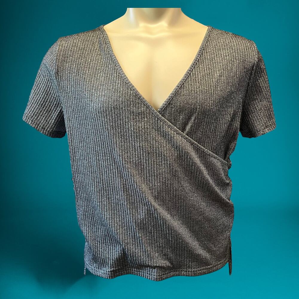 Shein Curve Blouse 2XL Ribbed Side Cinch Layered Ribbed Top Office Law Shimmer